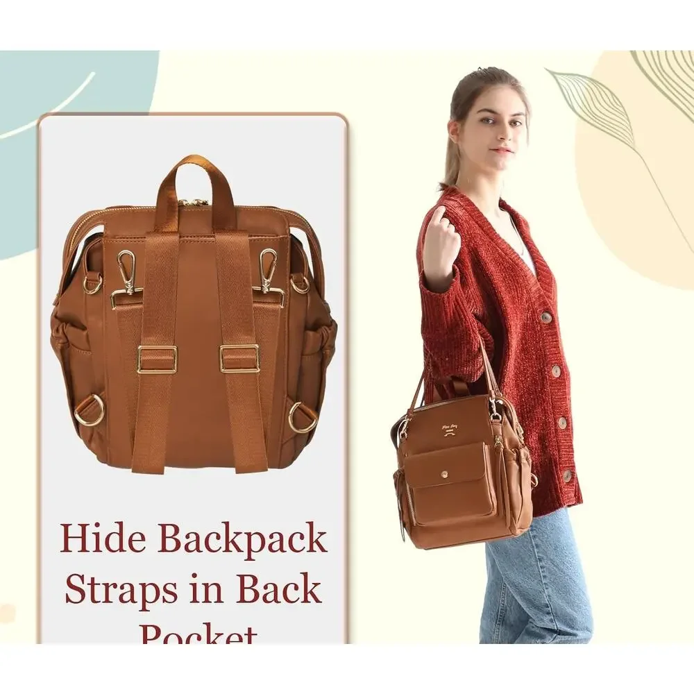 miss fong Small Diaper Bag, Mini Dackpack Leather Diaper Bag (Brown)
